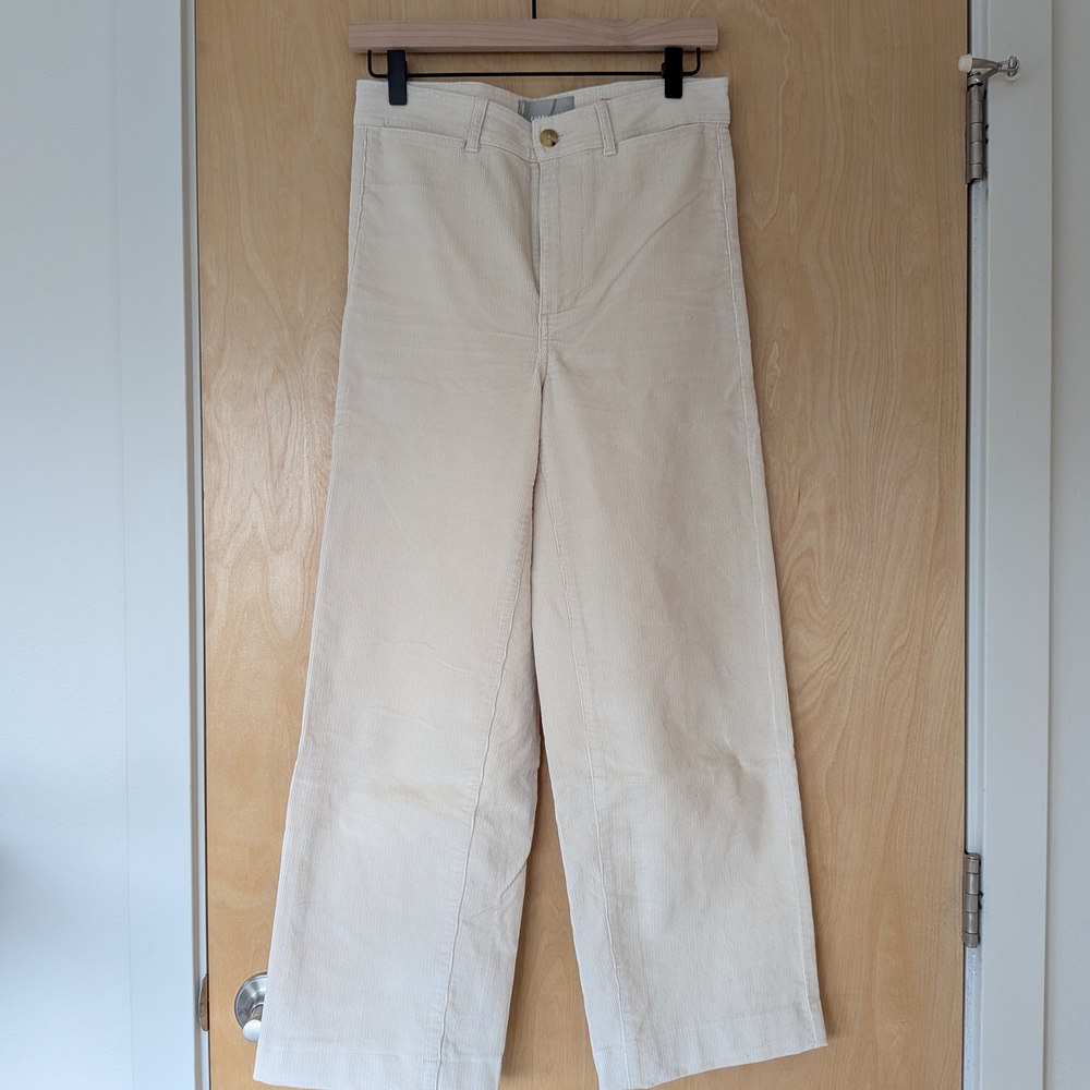 Everlane Cream Corduroy Cropped Wide-Leg Pants